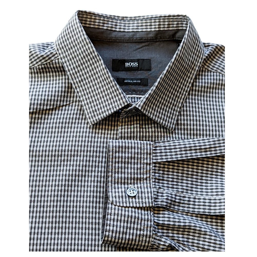 HUGO BOSS Black Seersucker Dress Shirt Size XL